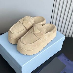 Prada Light Tan Suede Clogs